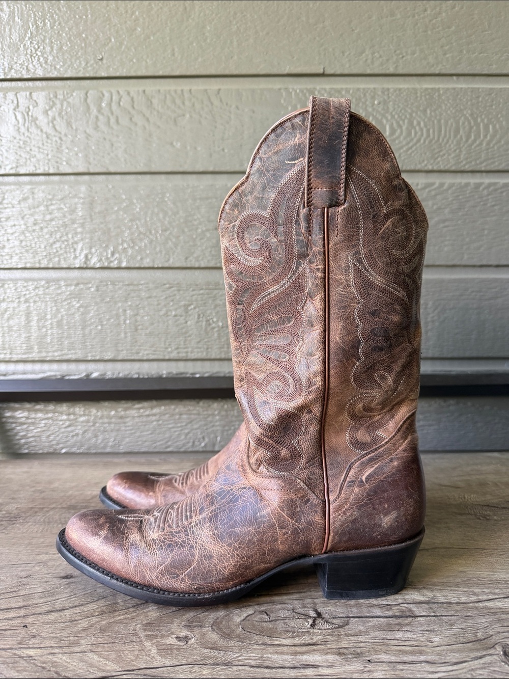 J B Dillan Womens Round Toe Pull On Classic Brown Leather Western Boots size 8 B - Picture 8 of 9